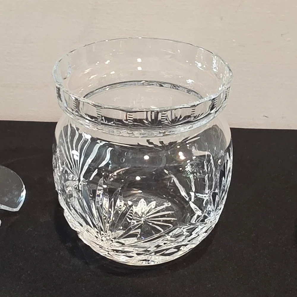 ROGASKA Crystal Jam Jar Honey Pot‎ w/ Lid Starburst Glass Condiment Pot Clear